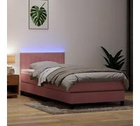 Velvet Pink Bed Frame with Mattress 100x210 cm, Adjustable Headboard, LED Lights, Pocket Spring System for Ultimate Comfort and Relaxation