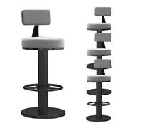 Velvet Swivel Barstols Set Tabouret comptoir Cuisine, de Bar sans Bras avec des Jambes en métal arrière tabourets Manger, réglable à cm, Noir (Hauteur Grise 65)