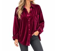 Velvet Tops for Women, Oversized Button Down Long Sleeve Blouse | Soft velvet texture and an oversized button-front fit make fall and winter layering easy.