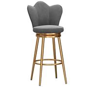 Velvet Wave Back Metal Bar Stool Gold Frame Swivel Chair with Round Footrest Ideal for Kitchen Counter Dining Room Beauty Salon75cm Height