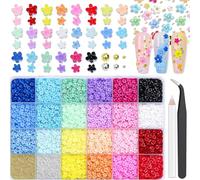 VelvetGlow 11000 pièces d'emblèmes de fleurs pour ongles, 24 couleurs, fleurs 3D pour ongles, perles à ongles or et argent avec outil de prise, jolies fleurs colorées pour la manucure, décoration