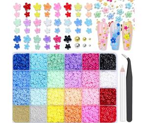 VelvetGlow 11000 pièces d'emblèmes de fleurs pour ongles, 24 couleurs, fleurs 3D pour ongles, perles à ongles or et argent avec outil de prise, jolies fleurs colorées pour la manucure, décoration