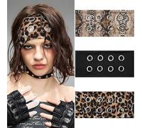 VelvetGlow 3 Pcs Bandeaux Cheveux Femme, Élastiques à Œillets Mode Tulle Grunge Y2K (Noir, Peau de Serpent, Léopard)
