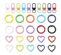 VelvetGlow 30PCS Mini Mousquetons Porte-clés, Fermoirs Mousqueton, Fermoirs en Forme de Coeur et Anneaux Ressort pour porte-clés DIY, cadeaux, porte-clés, 10 Couleurs