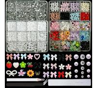 VelvetGlow 3D Mix Bow Décor d'ongles et pierres précieuses, Fleurs colorées Papillon Strass, Perles à dos plat Cœur Cerise pour décoration d'ongles acryliques