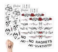 VelvetGlow 4 Feuilles Sans Regrets Tatouage Temporaire Fil de Fer Barbelé Cou Tatouages pour Costume de Soirée Halloween Bal Accessoire Cosplay Tatouages Fête White Trash