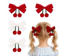VelvetGlow 4 Samt Haarspangen En Rouge Cerise Pour Filles, Barrettes Avec Noeud, Bandeau Rouge-Blanc Avec Pinces Crocodile, Accessoires Pour Cheveux Pour Petits Enfants, Enfants Adolescents