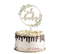 VelvetGlow Décor de Gâteau en Bois Oh Baby pour Baby Shower Feuilles Vertes Forêt Safari Jungle Neutre Cake Topper