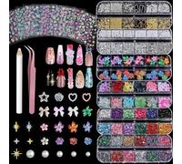 VelvetGlow Décorations d'ongles, ensemble d'accessoires pour ongles avec 6 boîtes de décorations d'ongles et pierres précieuses, 10 autocollants d'ongles floraux, 1 outil de pointillage, kit de nail