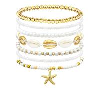 VelvetGlow Handgemachte Bohemian Perlen-Strandarmbänder Set, Bijoux Été Imperméables Pour Vacances, Design Étoile de Mer Tortue, Idéal Pour Amoureux de la Plage