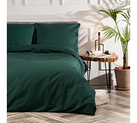 VelvetHome Deluxe Parure de lit 155x220cm 100% coton Linge de lit 155x220 +1X taie d'oreiller 80x80cm Housse de couette de haute qualité avec fermeture éclair Fabriqué en Europe Vert Foncé