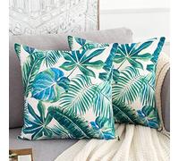 Velvhom Housse Coussin 45x45 Vert Tropicale Palmier Feuilles Housse de Coussin Printemps Été Taie d'oreiller Decoratif pour Canapé Maison Chaise de Salon Chambre Exterieur Jardin, Lot de 2 Lin