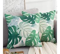 Velvhom Housse de Coussin 40x40 cm Tropical Feuilles Vertes Décoratif Taie d'oreiller Polyester Lin Housse Coussin Extérieur pour Canapé Maison Salon Chambre Décoration Lot de 2