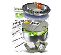 VELVOMAX - Essoreuse à salade 6 en 1 - En acier inoxydable - 4,5 l - Multifonction - Coupe-légumes - Bol de service et salade Spinner en un - Passe au lave-vaisselle - Saladier antidérapant avec