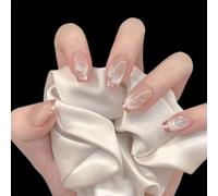 Velvoria 30 pièces d'ongles à presser, ongles à coller de longueur moyenne, faux ongles rose nude transparent, avec des pierres scintillantes et une finition brillante douce