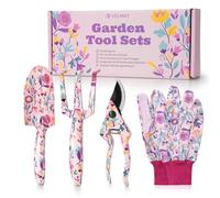 Velway Ensemble d’Outils de Jardinage 5 Pièces - Outils de Jardin à Motif Floral en Métal avec Gants & Coffret pour Femmes, Fête des Mères, Noël, Anniversaire