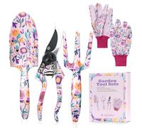 Velway Ensemble d’Outils de Jardinage 5 Pièces - Outils de Jardin à Motif Floral en Métal avec Gants & Coffret pour Femmes, Fête des Mères, Noël, Anniversaire