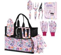 Velway Ensemble d’Outils de Jardinage 5 Pièces - Outils de Jardin à Motif Floral en Métal avec Gants, Sac de Rangement & Coffret pour Femmes, Fête des Mères, Noël, Anniversaire