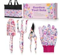 Velway Ensemble d’Outils de Jardinage 5 Pièces - Outils de Jardin à Motif Floral en Métal avec Gants, Sac de Rangement & Coffret pour Femmes, Fête des Mères, Noël, Anniversaire