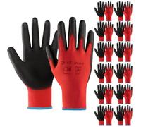 Velway Gants de Travail 12 Paires - Gants Resistant aux Abrasion - Revêtement en Polyester PU - Polyvalent Gants de Jardinage - Pour Mecanique Industrielle Logistique Assemblage - Rouge Taille 10
