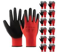 Velway Gants de Travail 12 Paires - Gants Resistant aux Abrasion - Revêtement en Polyester PU - Polyvalent Gants de Jardinage - Pour Mecanique Industrielle Logistique Assemblage - Rouge Taille 9