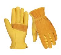 Velway Gants de Travail en Cuir pour Jardinage - Résistant aux Épines Gants de Construction avec Doux Respirante Doublée de Coton pour Homme et Femme Polyvalents Gants de Mécanicien - Jaune 8/M