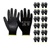 Velway Gants de Travail Enduits PU 12 Paires Noir Taille 8 | Légers et Respirants, Résistance à l'Abrasion, EN388, Idéals pour Jardinage, Logistique, Manutention, Mécanique et Atelier