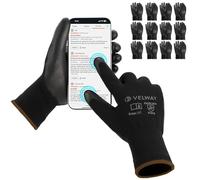 Velway Gants de Travail pour Écran Tactile - 12 Paires Revêtement en PU Polyvalent Gants de Jardinage - Pour Mecanique Industrielle Logistique Assemblage Chantier Manutention - Noir Taille 9/L