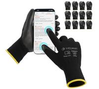 Velway Gants de Travail pour Écran Tactile - 12 Paires Revêtement en PU Polyvalent Gants de Jardinage - Pour Mecanique Industrielle Logistique Assemblage Chantier Manutention - Noir Taille 8/M