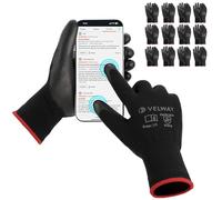 Velway Gants de Travail pour Écran Tactile - 12 Paires Revêtement en PU Polyvalent Gants de Jardinage - Pour Mecanique Industrielle Logistique Assemblage Chantier Manutention - Noir Taille 7/S