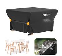 Velway Housse Salon de Jardin Imperméable - Housse Table de Jardin avec Boucles Coupe-Vent Protection pour Tous Les Temps pour Table et Chaise d'extérieur (Noir,125x125x74cm)