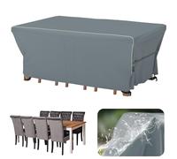 Velway Housse Salon de Jardin Imperméable: Housse de Table Jardin Rectangulaire avec Bande Réfléchissante 600D Oxford Coupe-Vent Couverture de Protection Meubles Bâche pour Table - Gris 242x162x71cm