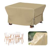 Velway Housse Salon de Jardin Imperméable: Housse de Table Jardin Exterieur avec Bande Réfléchissante - 600D Oxford Coupe-vent Couverture de Protection Meubles Bâche pour Table - Kaki 125x125x74cm