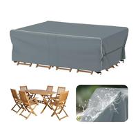 Velway Housse Salon de Jardin Imperméable - Housse de Table Jardin Rectangulaire avec Bande Réfléchissante - 600D Oxford Coupe-Vent Couverture de Protection Meubles Bâche de Table (Gris 200x160x74cm)