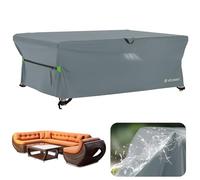 Velway Housse Salon de Jardin Imperméable - Housse Table de Jardin avec Boucles Coupe-Vent Protection pour Tous Les Temps pour Table et Chaise d'extérieur (Gris,270x180x74cm)