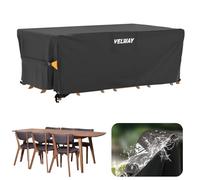 Velway Housse Salon de Jardin Imperméable - Housse Table de Jardin avec Boucles Coupe-Vent Protection pour Tous Les Temps pour Table et Chaise d'extérieur (Noir,180x120x74cm)