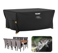 Velway Housse Salon de Jardin Imperméable - Housse Table de Jardin avec Boucles Coupe-Vent Protection pour Tous Les Temps pour Table et Chaise d'extérieur (Noir,242x162x71cm)