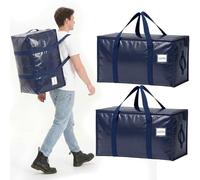 Velway Lot de 2 Sac Demenagement 95L Bleu, Grand Sac de Rangement Vetement avec Fermeture Éclair et Poignées Renforcées, Alternative aux Cartons Déménagement pour Voyage et Stockage