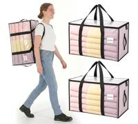 Velway Lot de 2 Sac Demenagement 95L Transparent, Grand Sac de Rangement Vetement avec Fermeture Éclair et Poignées Renforcées, Alternative aux Cartons Déménagement pour Voyage et Stockage
