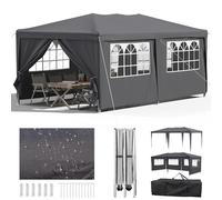 Velway Tonnelle de Jardin 3x6m Pliable - Imperméable Tente de Jardin Exterieur avec 6 Côtés - Réglable en Hauteur Barnum Auvent pour Camping, l'extérieur, Festival la Fête, Plage, Jardins - Gris Foncé
