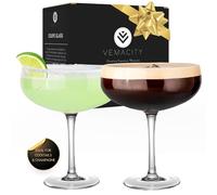 Vemacity Verres à Cocktail Coupe Élégants- Lot de 2 Verre Martini/Coupe Champagne en Cristal Faits à la Main et un Livre électronique de recettes | Grands Verres à Martini. Cadeau Cocktail.