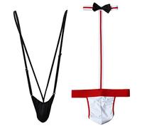 VemeFufu Homme Sexy String Tanga Masculine Slips Thong Maillot de Bain Tenue Lingerie Cadeau Secret Anniversaire Noël Serveur sous-Vêtements pour Hommes Noir Rouge