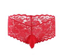VemeFufu Hommes Dentelle String Boxer Voir à Travers Les sous-Vêtements T-Back G-String Stretch Shorts Boxer Gay Sissy Pochette Girly Culotte sous-Vêtements