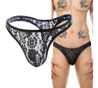 VemeFufu String G String Slip Tanga Hommes Sexy Dentelle Sous-vêtements Hommes Chaud Taille Basse Élastique Thong Mâle Culotte, Noir-01, Taille unique