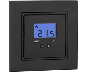 Vemer VE780301 Celo LCD INT - Thermostat Électronique à encastrer (2 Modules) Compatible avec Les boîtes encastrables Ronde, Alimentation 230 V, Gris Anthracite/Blanc