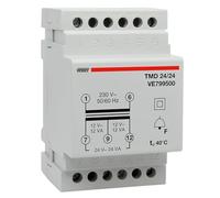 VEMER VE799500 TMD 24/24 - Transformateur 24V pour Service Discontinu (sonnette), Tension Primaire 230V, Tension Secondaire 12-24V, Puissance 24VA, Installation sur Rail Din, Blanc