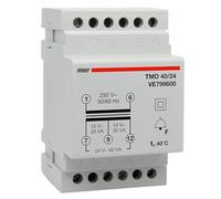 VEMER VE799600 TMD 40/24 - Transformateur 24V pour Service Discontinu (sonnette), Tension Primaire 230V, Tension Secondaire 12-24V, Puissance 40VA, Installation sur Rail Din, Blanc