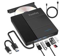 Vemfay Lecteur Graveur CD DVD Externe, Lecteur CD Externe pour PC USB 3.0 Type-C avec Lecteur de Carte SD/TF Graveur RW Portable, Lecteur Player pour Win11/10/8/7/XP, Linux,Mac OS,Vista