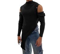 VEMOW Autumn and Winter Slim Novelty Half Turtleneck Bottom Shirt Men's Design Sense Strapless T Shirt Chemise Travail Homme (Black, M)