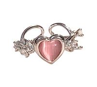 VEMOW Bague lumineuse en forme de cœur en zircone, modèles de luxe, Index ouvert, sens élevé de la mode, personnalité Bague Anneau Anneaux Anneaux Trucs Bijoux (Pink, One Size)